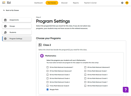 Picture of Program Settings